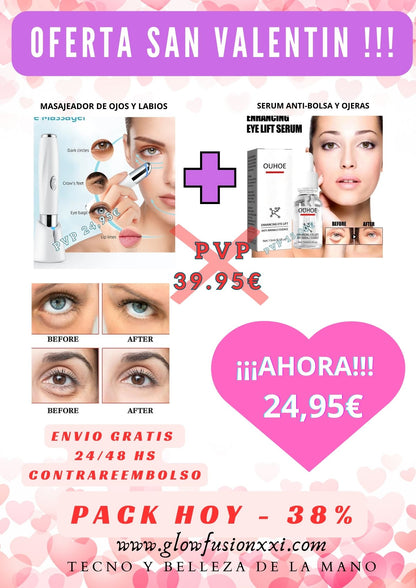 Pack antiaging: Masajeador ojos y labios + Serum antibolsas y ojeras. 